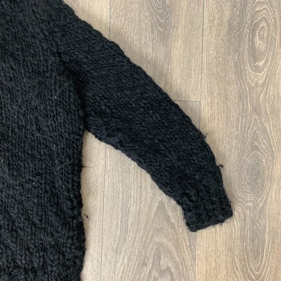 Women's Wolf & Cecil Merino Wool Chunky Knit Sweater Turtleneck Black Cutout - Picture 8 of 16